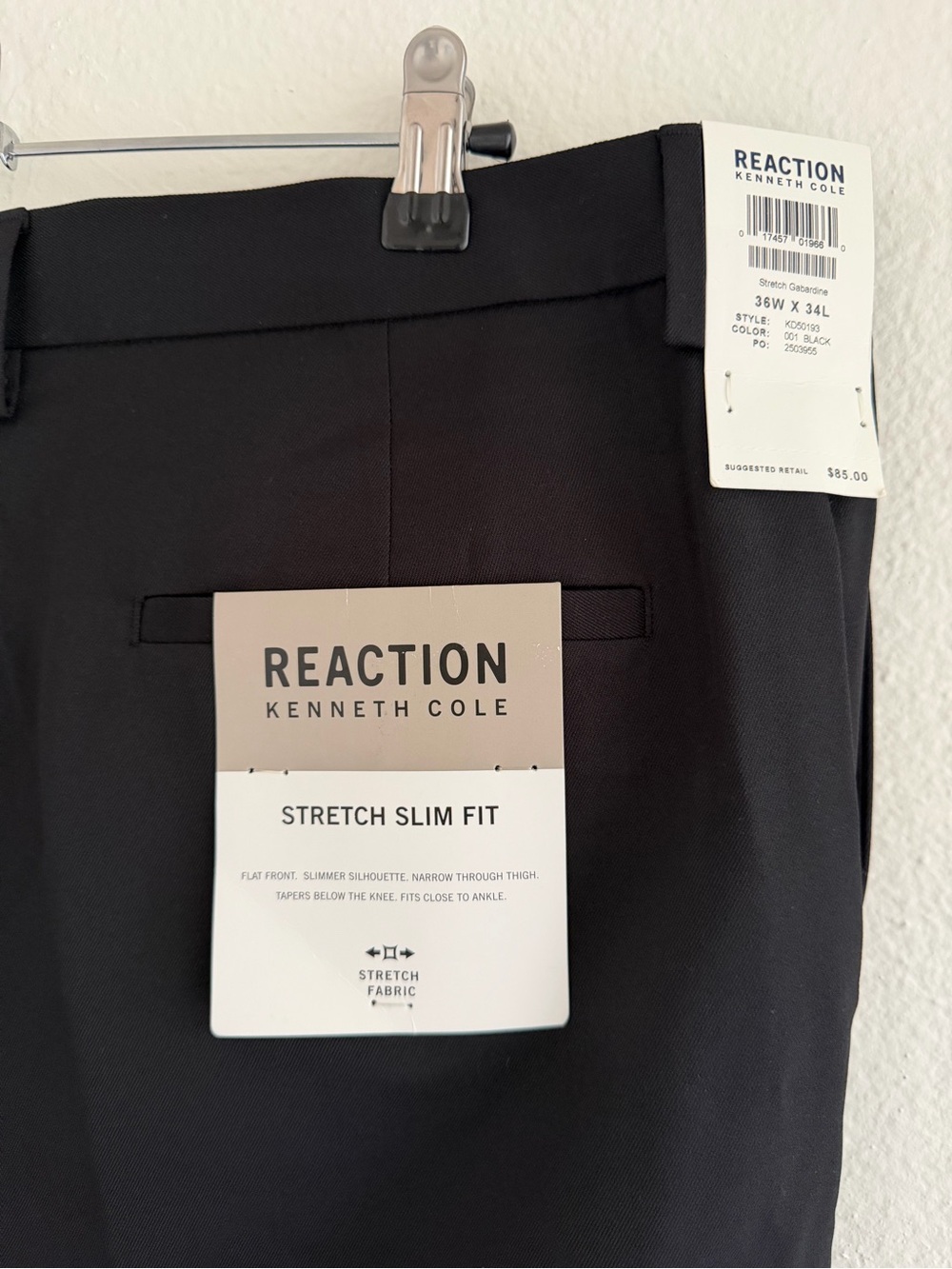 NEW Reaction Kenneth Cole Black Stretch Slim Fit Men’s Pants 36x34